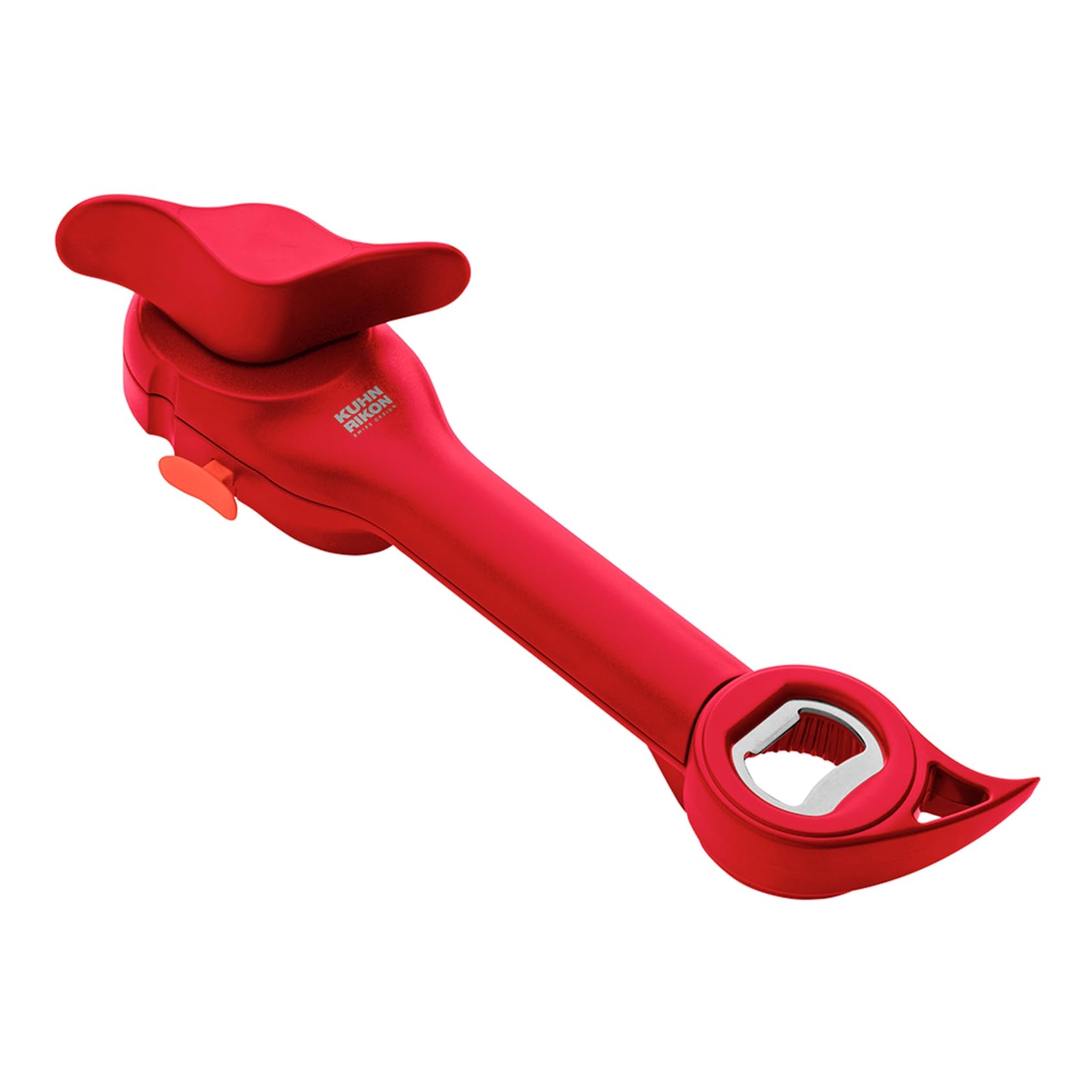 Kuhn Rikon 5-in-1 Can, Jar & Bottle Opener. Self-Attaching Can Opener with Lid-Lifter for Weak Hands - 3 Year Guarantee, Red