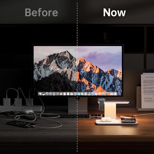 3 in 1 Wireless Charging Station for iPhone 17/16/15/14/13/12, Apple Watch and AirPods, Premium Leather-Look Charging Base with 3-Level Night Light, White