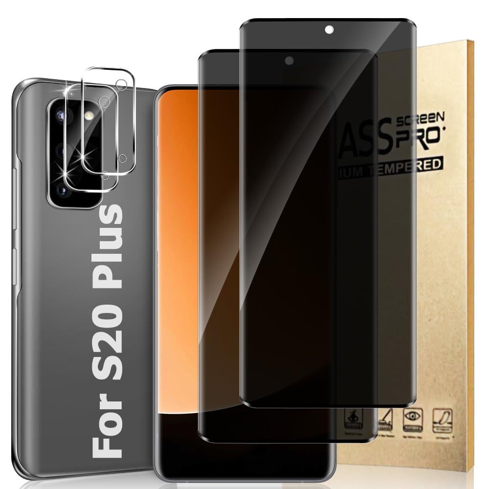 Photo 1 of [2+2 Pack] Galaxy S20 Plus Privacy Screen Protector and Camera Lens Protector, 3D Full Coverage, 9H Hardness Anti-Spy Tempered Glass, Easy Installation, Bubble Free, For Samsung S20 Plus (6.7 Inch)