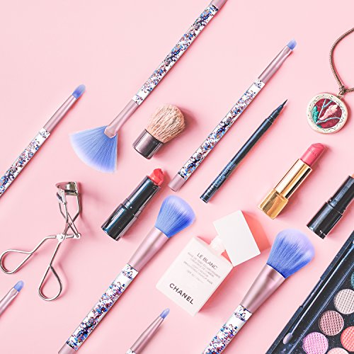 Ameauty Makeup Brush Set, Premium Face Powder Blush Eyeshadow Brush Eyebrow Brush Lip Makeup Brush with Quicksand Handle - Makeup Brush Kit for Concealer Blending Powder Liquid Cream Cosmetic (7PCS) - Thumbnail 6