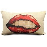 Ojia Cotton Linen Decorative Throw Pillow Cover Cushion Case, Sexy Red Lips