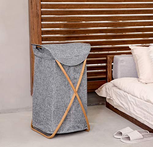 Hosroome Bamboo Laundry Hamper with Lid Laundry Baskets with Handles Waterproof Foldable Hamper Easily Transport Laundry,Grey - Thumbnail 5