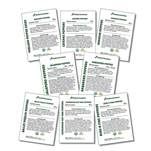 Hot Pepper Seeds - Organic Heirloom Chili Seed Variety Pack - Cayenne, Jalapeno, Habanero, Poblano, and more