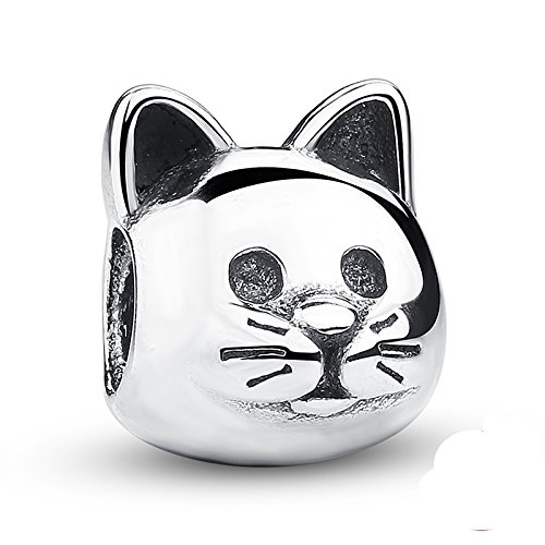 Lucky Animals Head Charm Authentic 925 Sterling Silver Pet Charms for European Bracelet (cat)