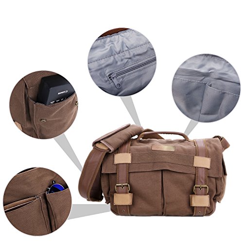 DSLR Slr Camera Bag, MOACC BrownDigital Video Recorder Ptotography Canvas Sling Backpack Protective Rucksack Waterproof Shoulder Messenger with Shockproof Insert for Sony Canon Nikon Olympus Pentax