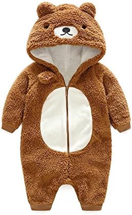 Quavey Baby Winter Romper Girls Boys Cartoon Bear Footed Hooded Jumpsuit Overolls Outfits (X-Large)