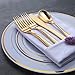 NERVURE 175 Piece Gold Plastic Plate & Cutlery Set Service for 25 Disposable Place Setting Include: 25 Dinner Plates,25 Dessert plates, 25 Forks,25 Knives, 25 Spoons, 25 Mini Forks,25 Mini Spoons.