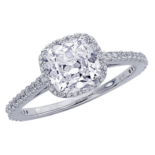 GIA Certified 1.23 Carat Cushion Cut/Shape 14K White Gold Gorgeous Classic Cushion Halo Style Diamond Engagement Ring 4 Prong with a 0.90 Carat, I Color, SI1 Clarity Center Stone