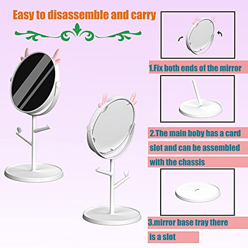 Makeup Mirror Vanity Mirror Tabletop Mirror 360 Swivei Small Detachable Portable Travel Personal Handheld 1X 3X Magnification Mirror Shower Room Badroom Shaving Mirror with Makeup Organizer , White