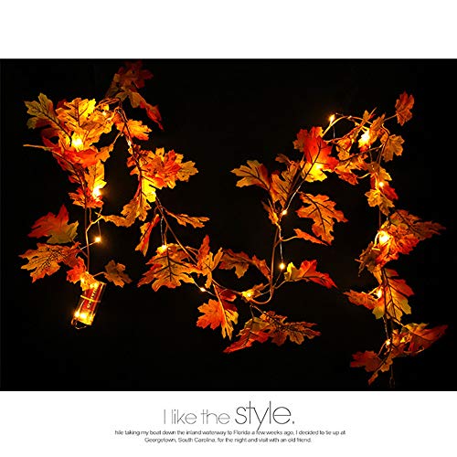 Halloween Maple Leaves String Light,Artificial Autumn Vines With Mine Simulation Pumpkins Fall Maple Leaves Garland Plants,LED Garland,Fall Wreath for Thanksgiving Christmas Party Wedding (1.5m) - Thumbnail 2