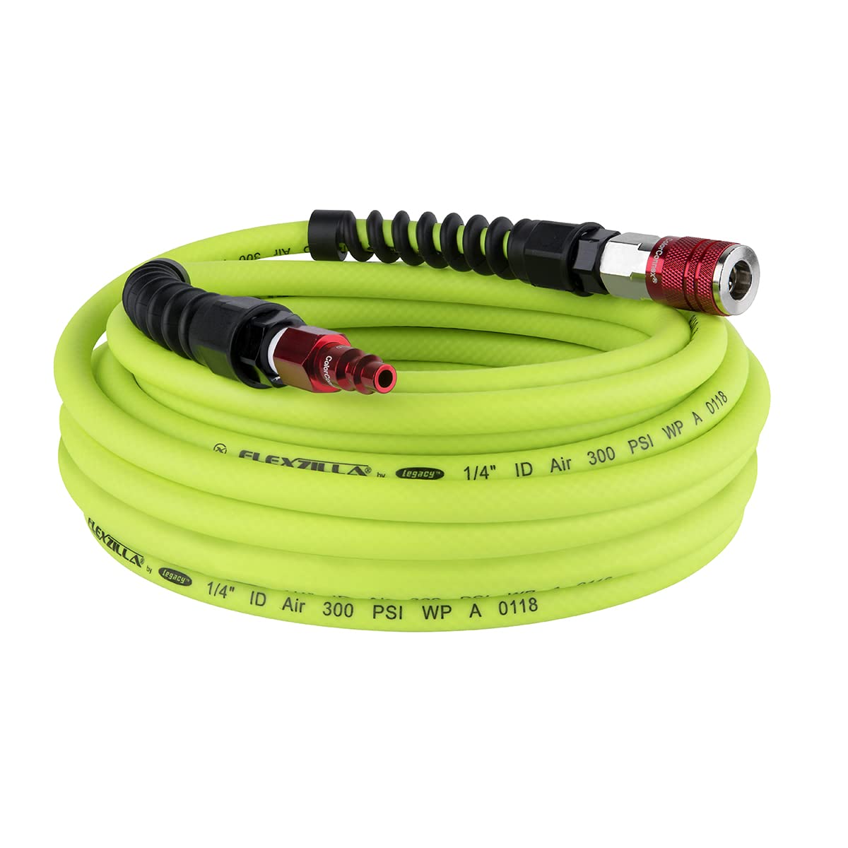 Flexzilla Pro Air Hose with ColorConnex Industrial Type D Coupler and Plug, 1/4 in. x 50 ft. - HFZP1450YW2-D