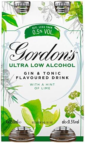Gordon's Ultra-Low Alcohol Gin and Tonic Lime, 4 x 250 ml, Multipack