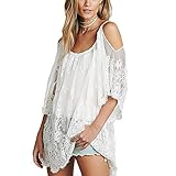 Anself Women Boho Beach Dress Floral Lace Crew Neck Hippie Party Dress Swimsuit Cover