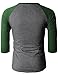 H2H Men's Slim Fit Casual Henley Raglan Baseball Knit T-Shirt with Colorblocked DarkGreen US S/Asia M (CMTTS0174)