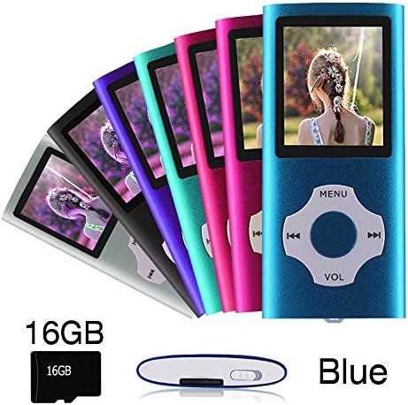 Ueleknight MP3 MP4 Player with a 16G Micro SD Card, Portable Digital Music Player/Video Player/E-Book Reader/Picture Viewing, 1.8 inches Screen Economic Music Player- Blue