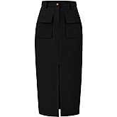 KIRUNDO Midi Skirts for Women Spring Summer High Waisted Cargo Trendy Pencil Slit Dressy Casual Business Work Long Skirt