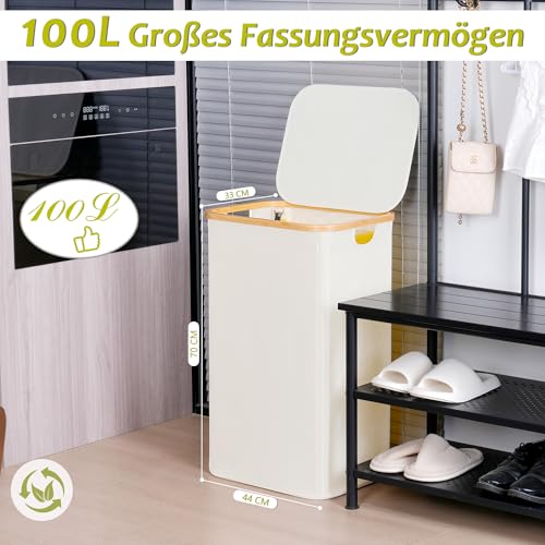 efluky Yellow Bag Stand 100 L, Bin with Lid, Bin Bag Stand for Yellow Bags, Easy Removal through Door on the Back, Container for Kitchen and Home [Without Inner Bag] - Beige