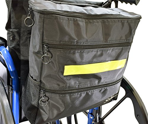 Secure WBP-1B Wheelchair Storage Backpack Bag with Multiple Pockets and Nighttime Safety Reflector, Black (13" x 12.5"x 3")