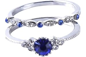 2Pcs Women's Ring Elegant Zircon Rhinestone Anniversary Engagement Ring Jewelry Gifts for Women Girlsblue,Size 7 Attractive P