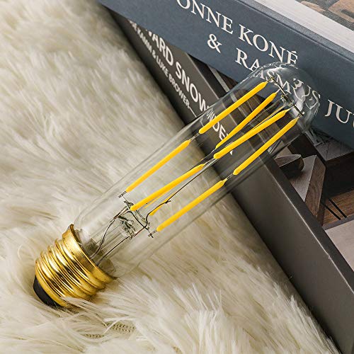 T10 Led Tube Bulb, 8W Dimmable Led Tubular Bulbs,80-100Watt Incandescent Bulb Equivalent, 4000K Daylight,900lm,Clear Glass, E26 Base Lamp Edison Bulb, for Cabinet Display Cabinet etc,No Flicker,3 Pack