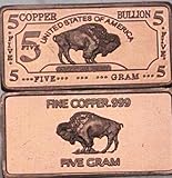 5 Gram .999 Fine Copper Buffalo Bar