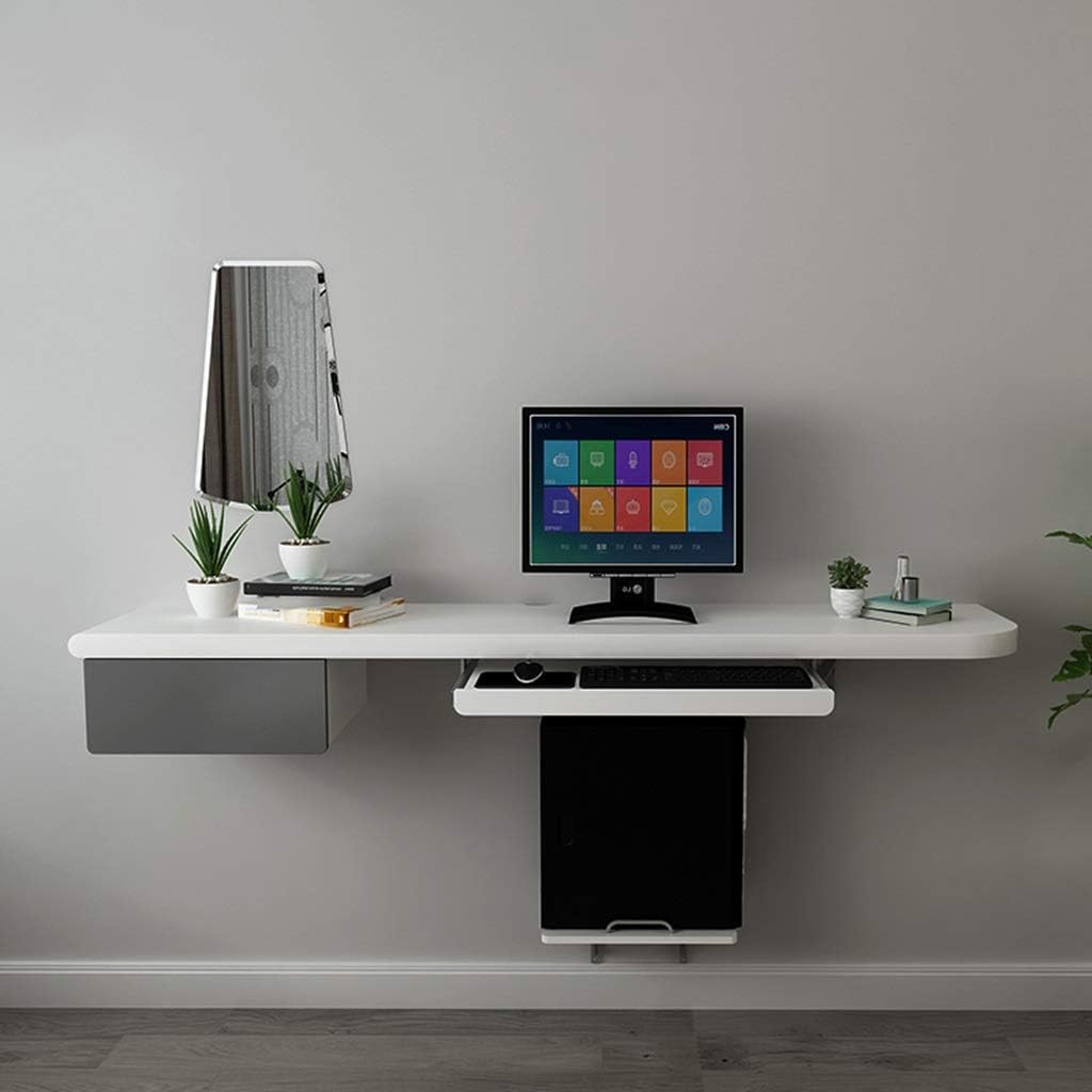 Amazon Com Floating Shelf Wall Desk Computer Table With Keyboard Tray Walll Mount Laptop Desk Home Writing Desk Space Saving Hanging Table Workstation And Storage Cabinet Office Work Study Bookcase Home Kitchen