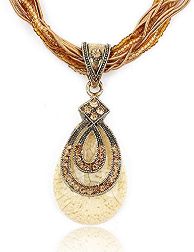 Lnkry Women Bohemian Style Drop Cat's Eye Jewelry Collar Necklace Pendant(Champagne)