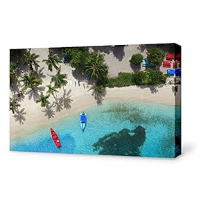 Canvas Wall Art Beach Land View from Sky Painting Artwork for Home Prints Framed - 12x18 inches