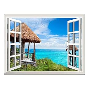 Removable Wall Sticker/Wall Mural - Beautiful Travel/Holiday Resort | Creative Window View Wall Decor - 24"x32"