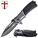 Grand Way Folding Tactical Knife - Spring Assisted Pocket Knives - Stainless Steel Blade with Black Plastic Handle - Best Urban Tourist Knife for Travel Hiking Survival 6783 T