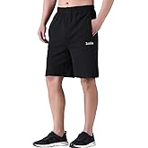 Zoulee Men's 9-inch Loose-Fit Cotton Sports Shorts with Front Fly and Zippered Pockets