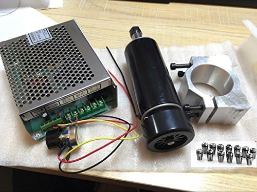 CNC Spindle 500W Air Cooled 0.5kw Milling Motor and Spindle Speed Power Converter and 52mm Clamp and 13pcs ER11 Collet for DIY Engraving