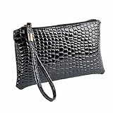Women Crocodile Leather Clutch Handbag Bag Coin Purse (Black )