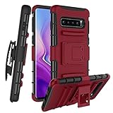 CaseTank for Samsung Galaxy S10 Plus/ Galaxy S10+ Case W [Built-in Kickstand] Rotatable Combo Holster Phone Belt Clip Shock Absorption Heavy Duty Protective case, PC-Red