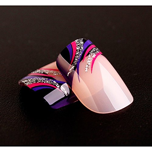 Bling art false nails french manicure glitter purple 24 full cove…