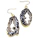 SUNYIK Natural Quartz Geode Agate Slice Dangle Earrings,Dark Color Crystal Druzy