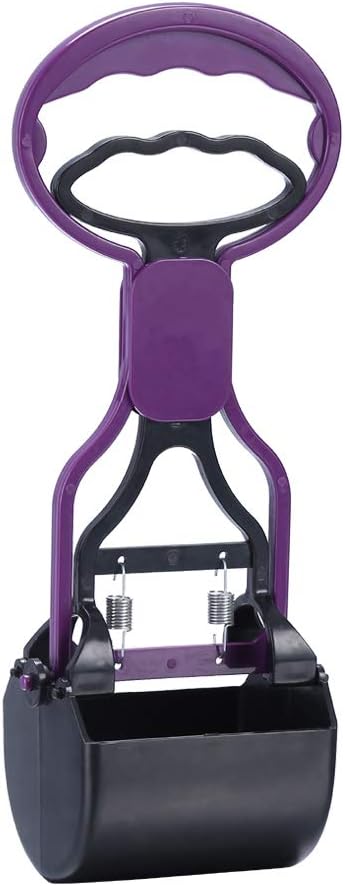 HEAPETBON 11" Pet Pooper Scooper for Dogs and Cats with Long Handle Portable Jaw Poop Scoop for Grass and Gravel Pick Up-Purple