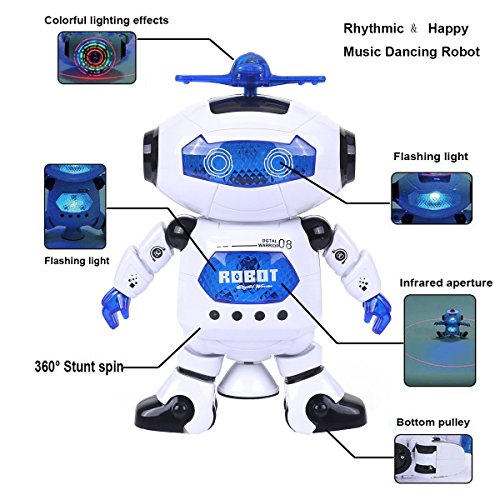 Alagoo Electronic Toy Robot Walking Dancing Singing Robot with Musical and Colorful Flashing Lights 360° Body Spinning Robot Toy Gift for Kids, Boys and Girls (White) - Thumbnail 2