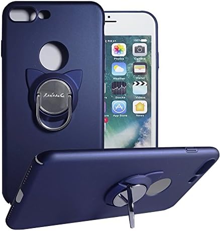 iPhone 7 Plus Case,iPhone 8 Plus Case with Ring Holder Kickstand,Cute Cat Rotating Ring Stand and Slim Thin Anti-Fingerprint Hard Case for iPhone 7/8 Plus 5.5 inch-Blue
