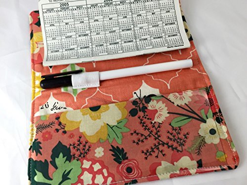 Duplicate Checkbook Cover Register with Pen Holder - Fabulous Main in Coral