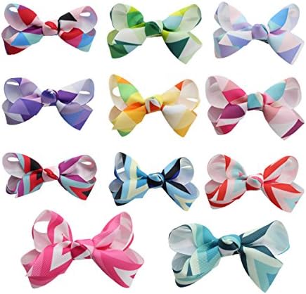 Angirl 3" Rainbow Ribbon Barrettes Hair Bows Clips for Toddlers Baby Girls 11Pcs