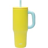 Zak Designs Sutton Travel Tumbler for On the Go, 40oz Stainless Steel with Vacuum Insulation, Silicone Straw, and Carry Handle for Cold Drinks (Sunflower Yellow)