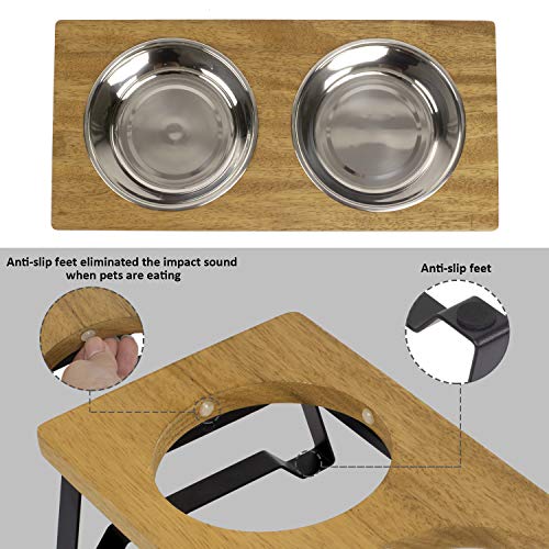 XZONE PET Raised Pet Bowls for Cats and Puppy, Walnut Wood Elevated