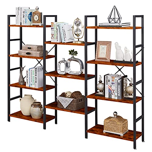 SUPERJARE Triple Wide 4-Tier Bookshelf - Cherry