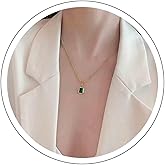 Iaceble Boho Square Emerald Pendant Necklace Minimalist Emerald Necklace Choker Emerald Crystal Choker Necklace Green Gemstone Necklace Chain Jewelry for Women