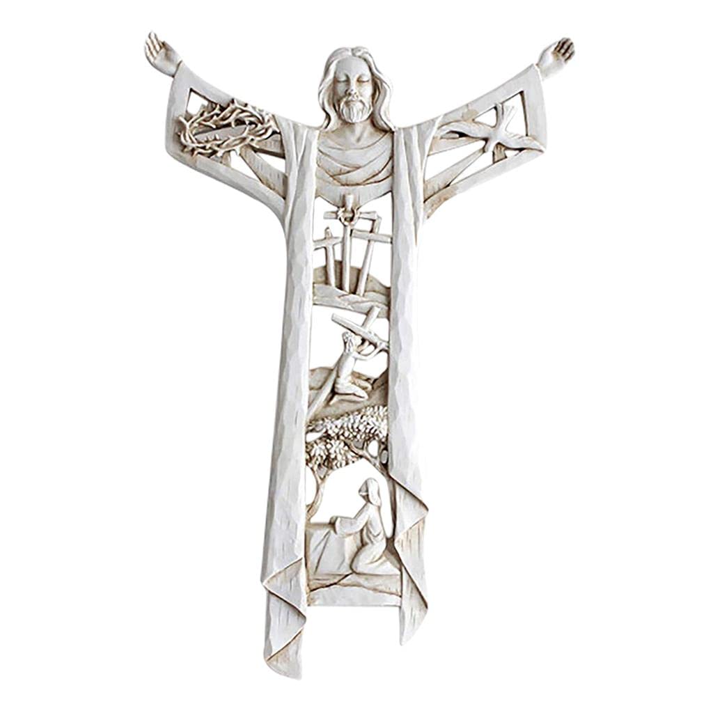 Fenteer Risen Statue Hollow Out Church Wall ian Crucifix Collectible Figurines Relics Sculpture Home Living Gift