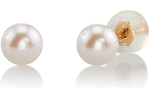 THE PEARL SOURCE White Japanese Akoya Real Pearl Earrings for Women - 14k Gold Stud Pearl Earrings | Hypoallergenic Earrings with Genuine Cultured Pearls