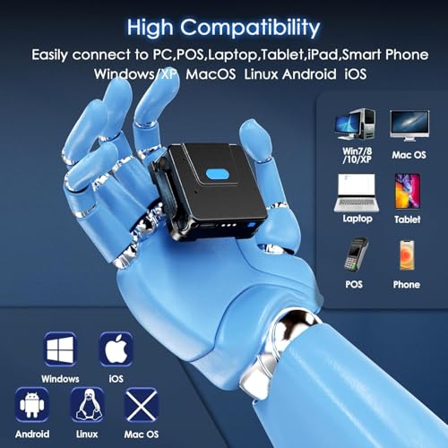 Eyoyo 2D Wearable Glove Bluetooth Barcode Scanner, Left & Right Hand Wearable, Portable 1D 2D QR Finger Ring Wireless Bar Code Scanner Reader Inventory Compatible with iPhone iPad Android Tablet