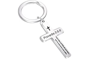 BEKECH Christian Keychain Trust in The Lord Proverbs 3:5-6 Keychain Cross Charm Religious jewelry Christian Gift