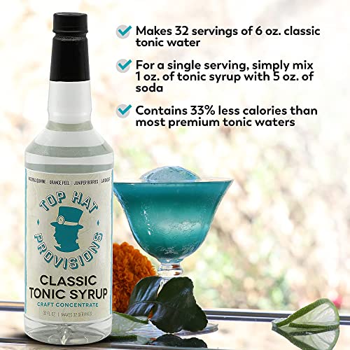 Top Hat Classic Tonic Concentrate Add Syrup Mix with Club Soda or Seltzer, Premium Mixer for